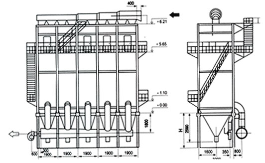 LFEF水泥廠立窯玻纖布袋除塵器設(shè)計(jì)技術(shù)圖: 